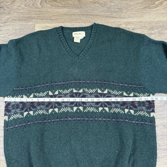 Eddie Bauer Sweater Mens XL Vintage Fair Isle Green V-Neck Wool USA Made - Picture 5 of 9